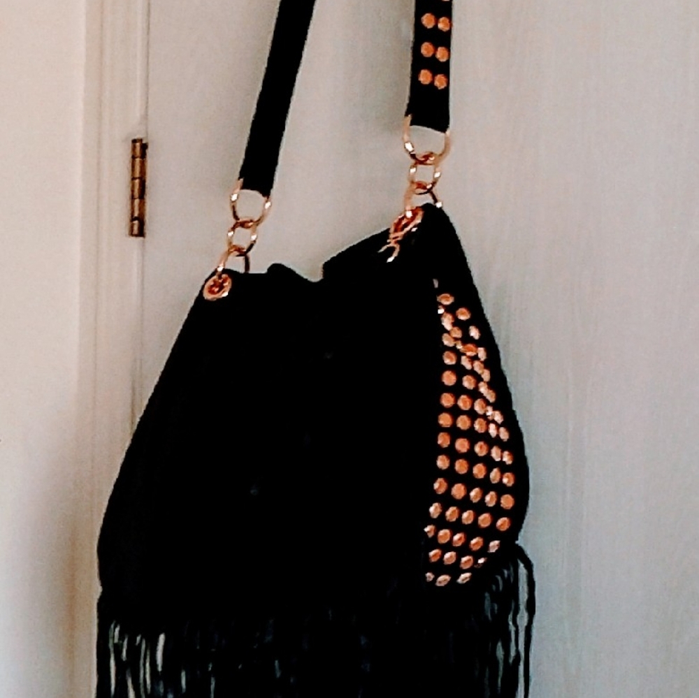 Stella & Jamie black, fringed, "Sue" bag.